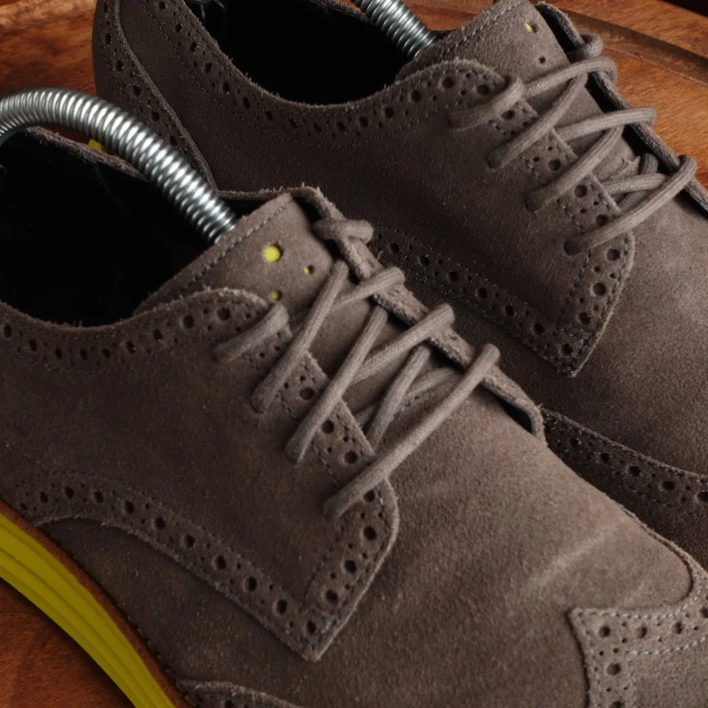 Cole Haan Oxfords Mens SZ 9.5M Gray Suede Wingtip Career Business Dress Shoes